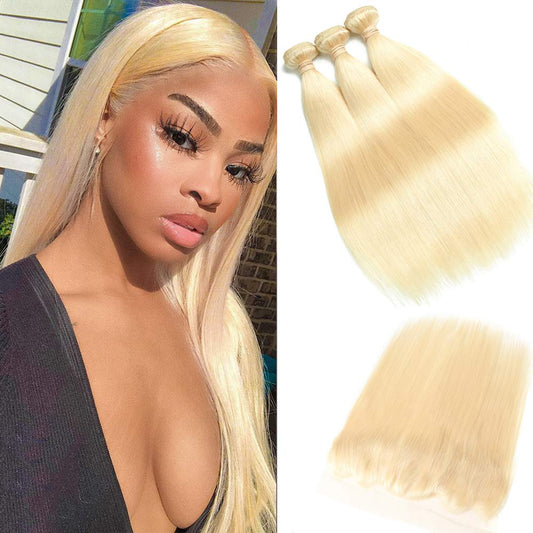 Hot Sale Blonde Color 3 Hair Bundles with 13x4 Lace Frontal Straight Hair