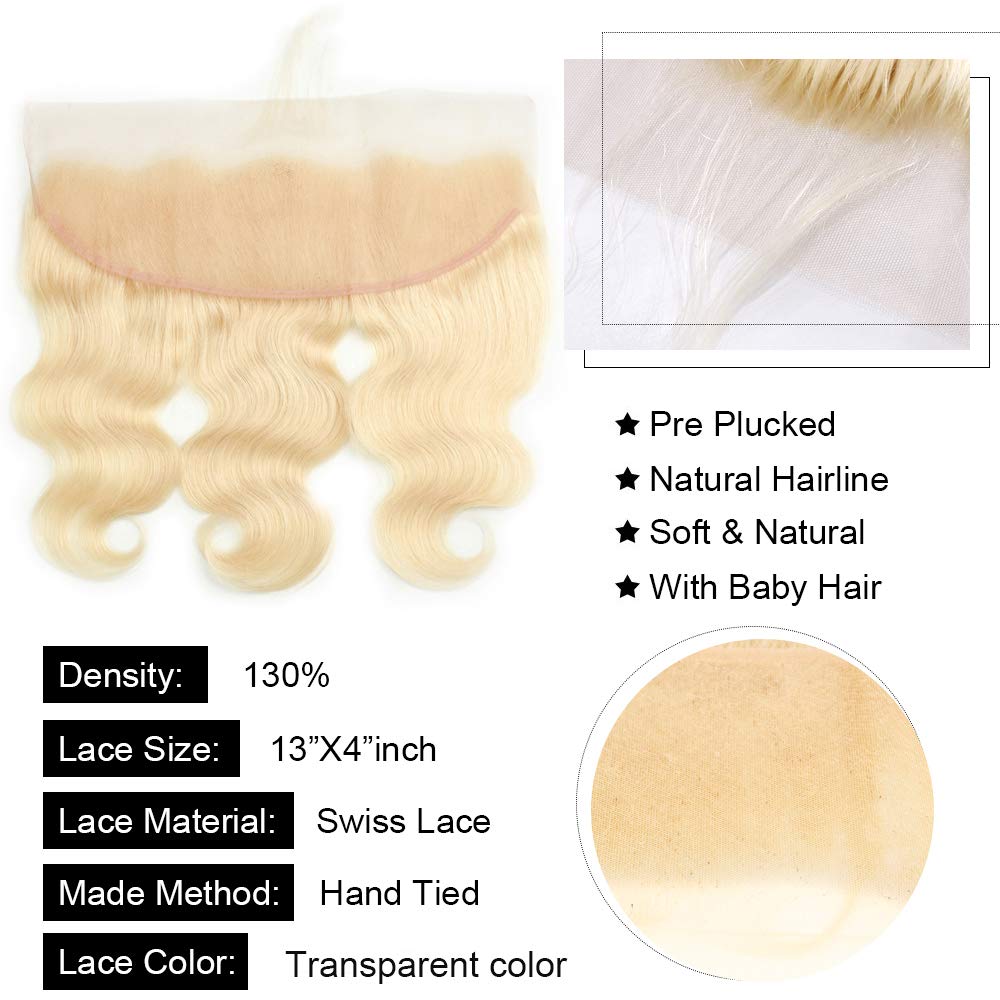 High Quality Blonde Color Hair Bundles 3Pcs with Transparent Lace Frontal