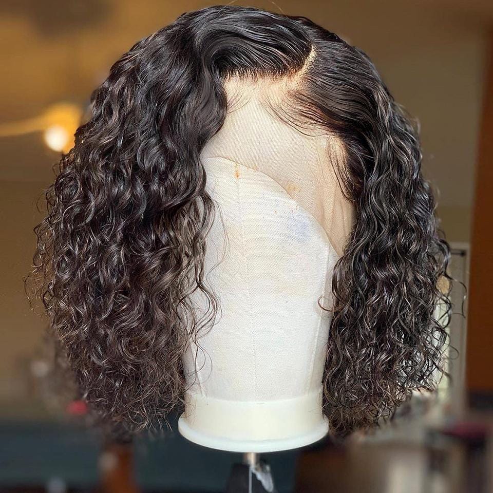 Side Parted Bob Curly Wig Transparent Lace 13x4 Front Lace Wigs