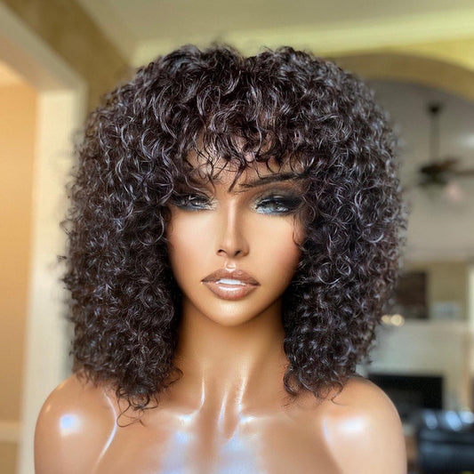 13x4 Bob Curly Wigs With Bang Transparent Lace Human Hair Wigs