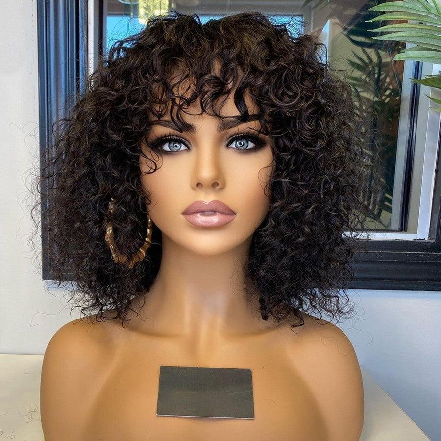 13x4 Bob Curly Wigs With Bang Transparent Lace Human Hair Wigs