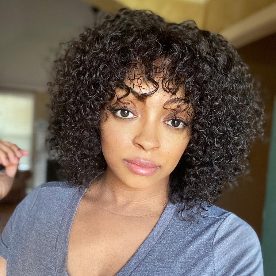 13x4 Bob Curly Wigs With Bang Transparent Lace Human Hair Wigs