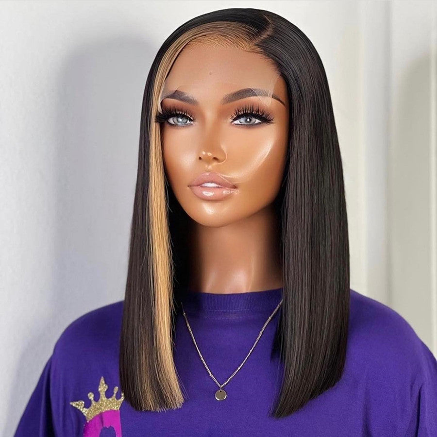 Blunt Cut Straight Highlighted Bob Wig 4x4/5x5 Lace Closure Wig