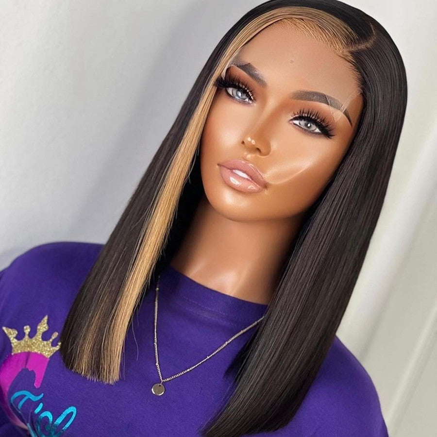 Blunt Cut Straight Highlighted Bob Wig 4x4/5x5 Lace Closure Wig