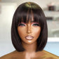 Bob Straight Wig With Bang Transparent Swiss Lace 180% Density Brazilian Hair