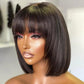 Bob Straight Wig With Bang Transparent Swiss Lace 180% Density Brazilian Hair