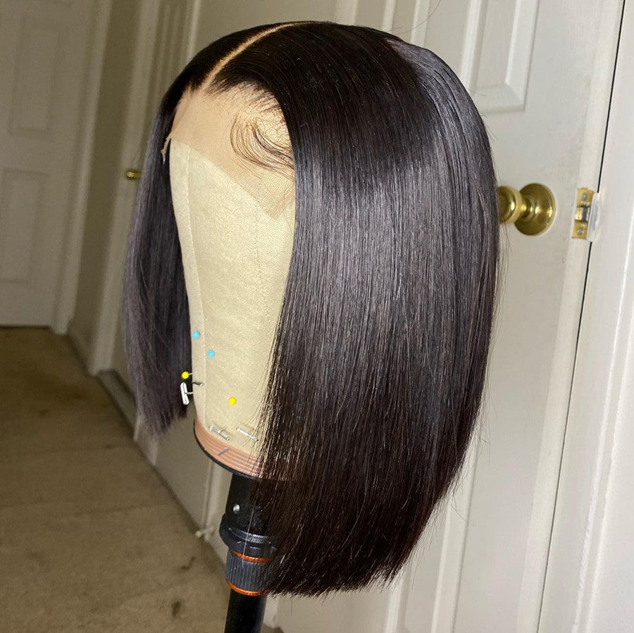 Straight 4x4 Bob Wig Middle Parted 5x5 Lace Closure Wig Beginner Friendly