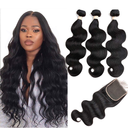 Top Quality Hair Bundles 3Pcs with Transparent/HD 4x4 Lace Closure