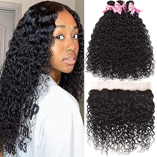 3 Virgin Hair Bundles Curly Hair with Transaprent Lace Frontal HD Lace Frontal