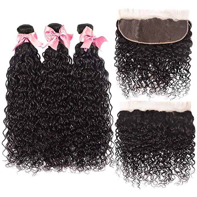 3 Virgin Hair Bundles Curly Hair with Transaprent Lace Frontal HD Lace Frontal