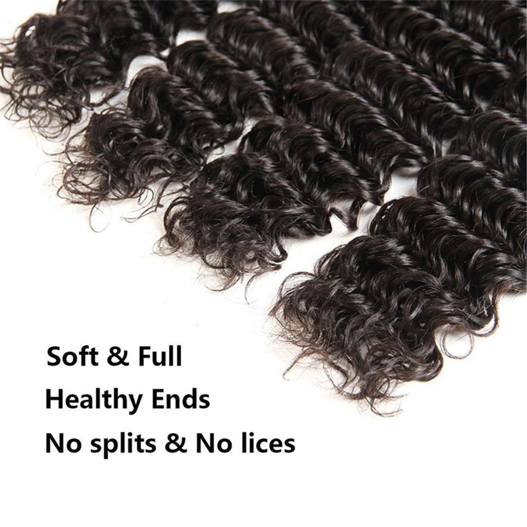 Unprocessed Virgin Hair 3 Bundles Deep Wave with Transparent/HD Lace Frontal