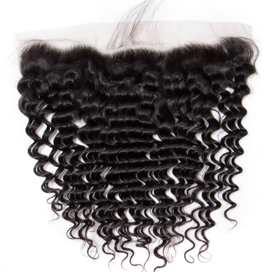 Unprocessed Virgin Hair 3 Bundles Deep Wave with Transparent/HD Lace Frontal