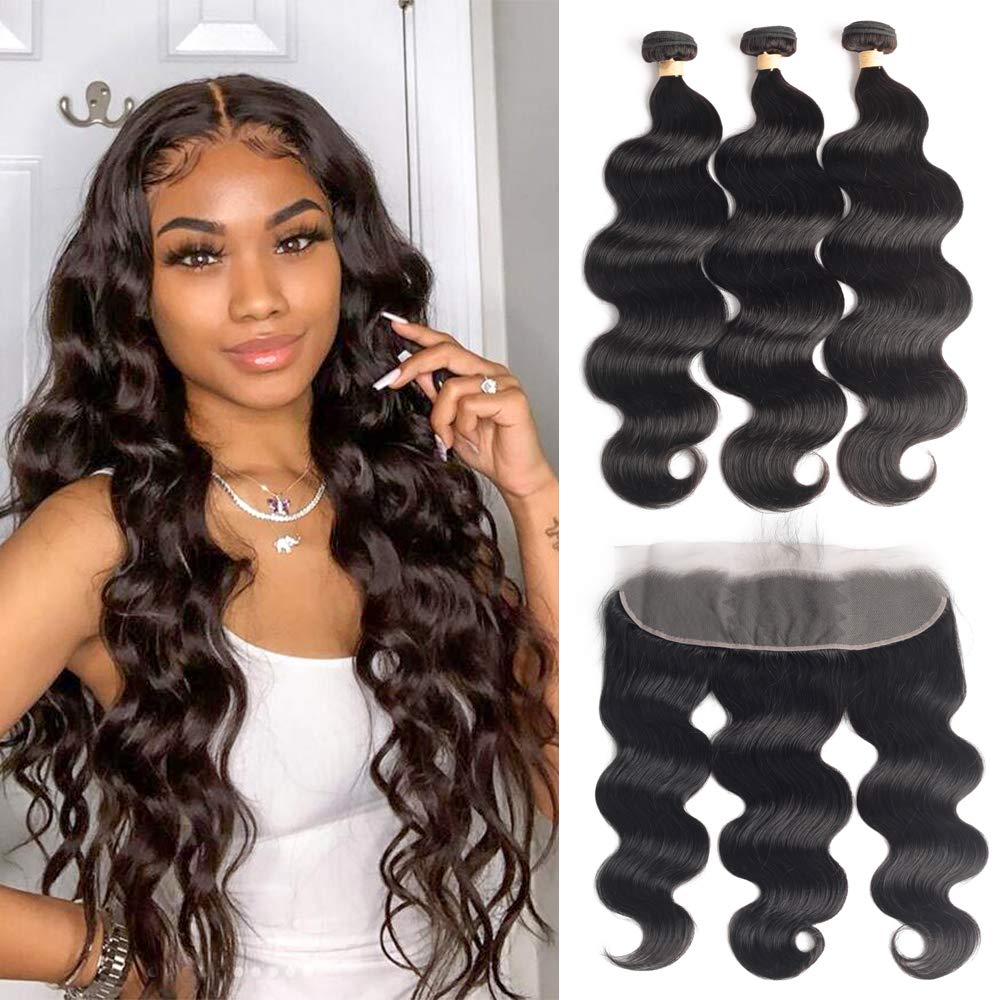 Virgin Hair Body Wave 3 Bundle Deal with 13x4 Lace Frontal Transparent Lace