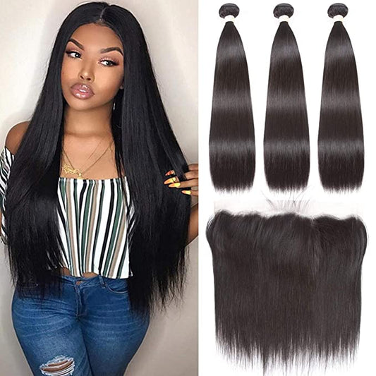 Silky Straight Virgin Hair 3 Bundles with 13x4 Transparent/HD Lace Frontal