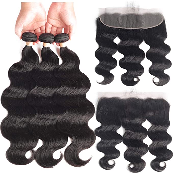 Virgin Hair Body Wave 3 Bundle Deal with 13x4 Lace Frontal Transparent Lace