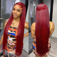 Middle Parted Straight Burg Color Lace Front Wig Transparent Glueless Wig