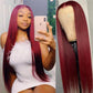 Middle Parted Straight Burg Color Lace Front Wig Transparent Glueless Wig