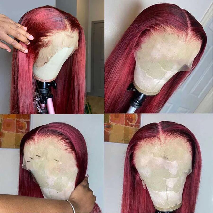 Middle Parted Straight Burg Color Lace Front Wig Transparent Glueless Wig