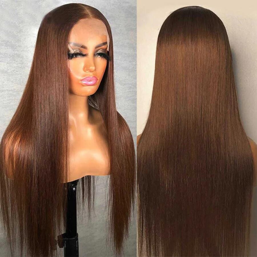 Luxury Chocolate Brown Straight Glueless Wig 13x4 Lace Front Wig/4x4 Closure Wig