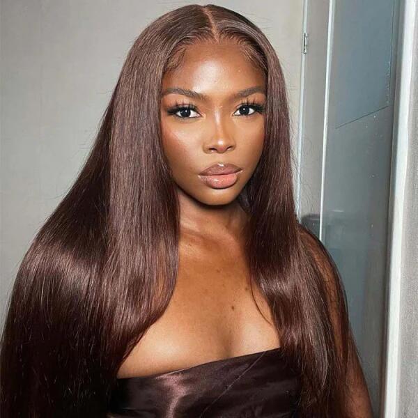 Luxury Chocolate Brown Straight Glueless Wig 13x4 Lace Front Wig/4x4 Closure Wig