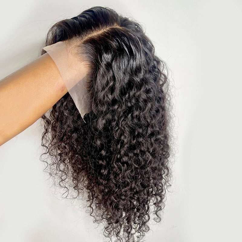 200% Density Curly Human Hair Wigs 13x4 Transparent Swiss Lace Front Wig