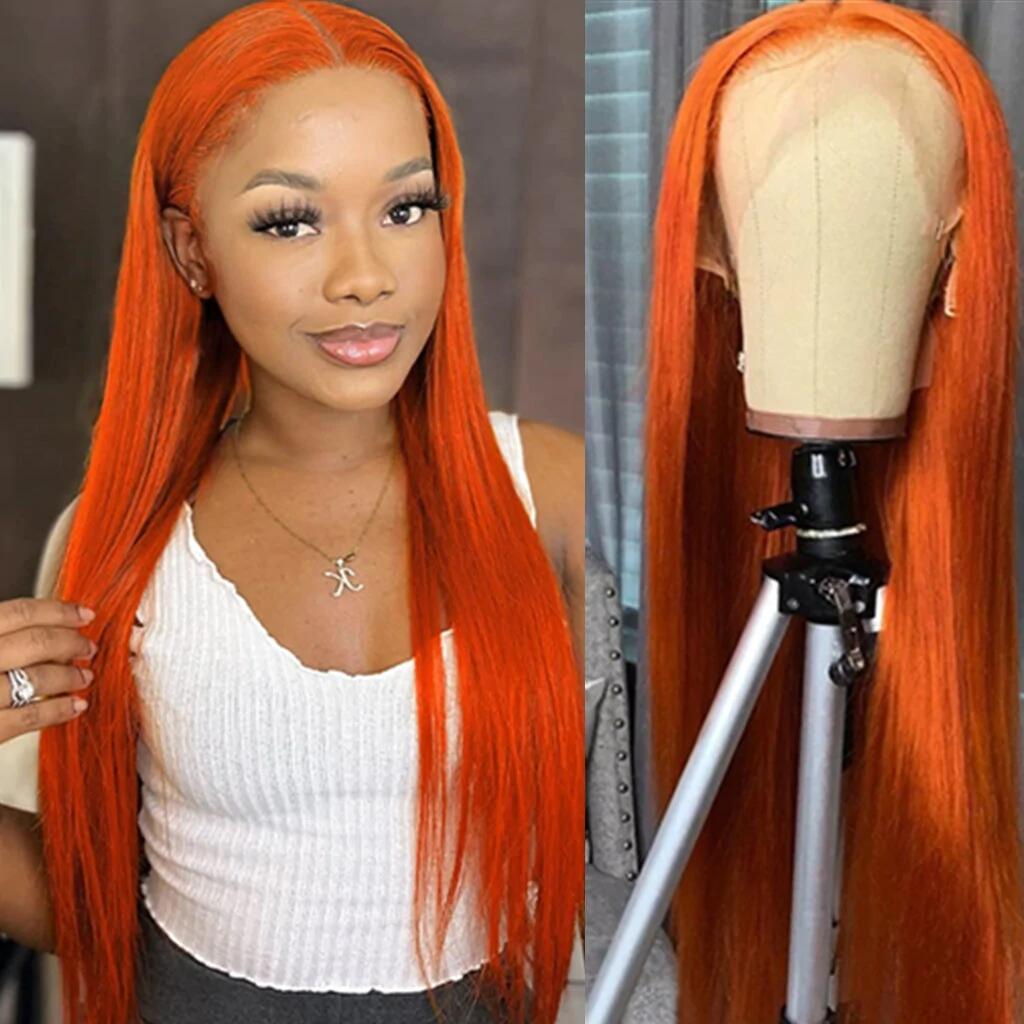 Best Seller Ginger Orange Color Free Style Straight Human Hair 13x4 Lace Wigs