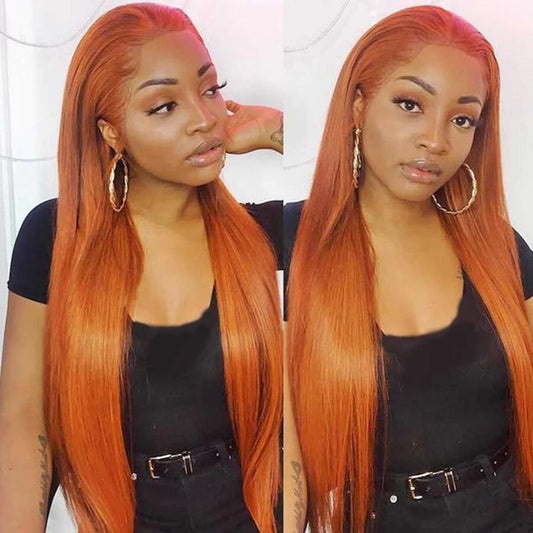 Best Seller Ginger Orange Color Free Style Straight Human Hair 13x4 Lace Wigs