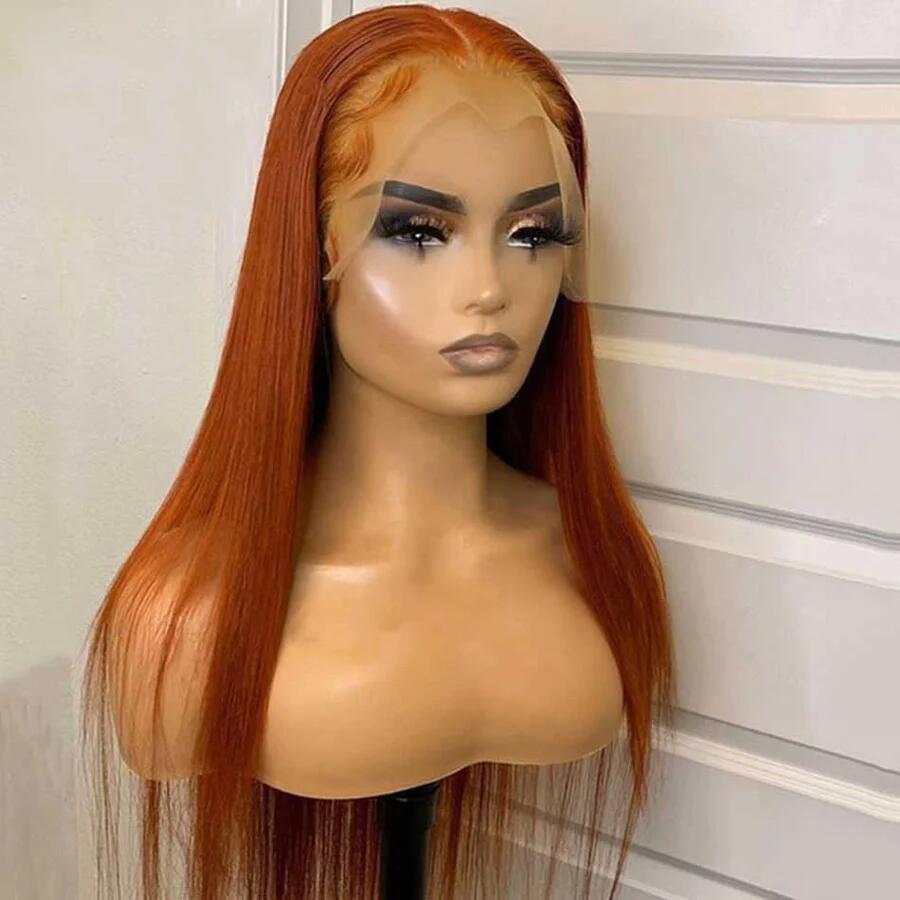 Best Seller Ginger Orange Color Free Style Straight Human Hair 13x4 Lace Wigs