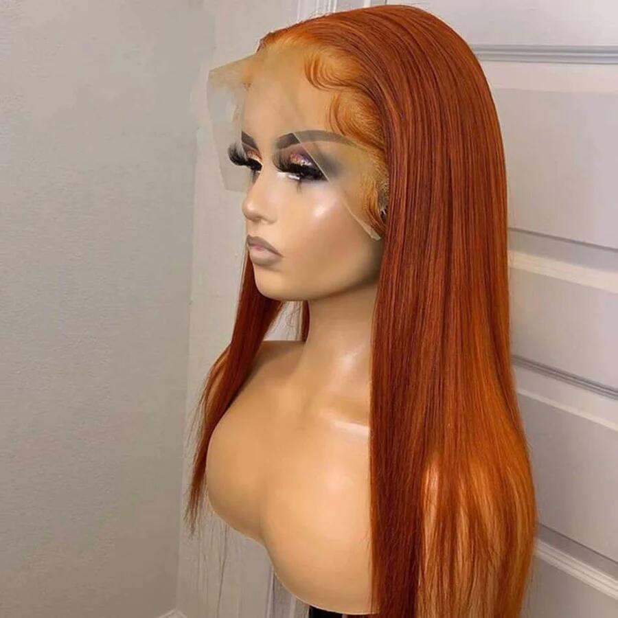 Best Seller Ginger Orange Color Free Style Straight Human Hair 13x4 Lace Wigs