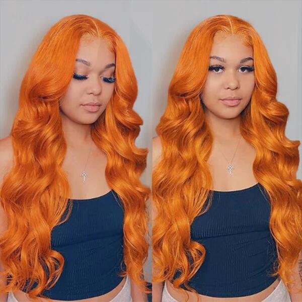 Ginger Orange Body Wave 4x4/5x5 Closure Wig Transparent Lace Glueless Wig