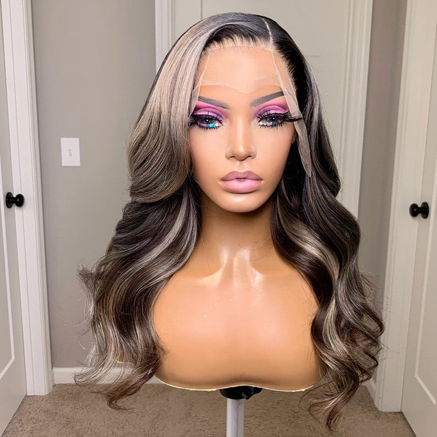 Ombre With Blonde Highlights Natural Straight Glueless Lace Frontal Wig