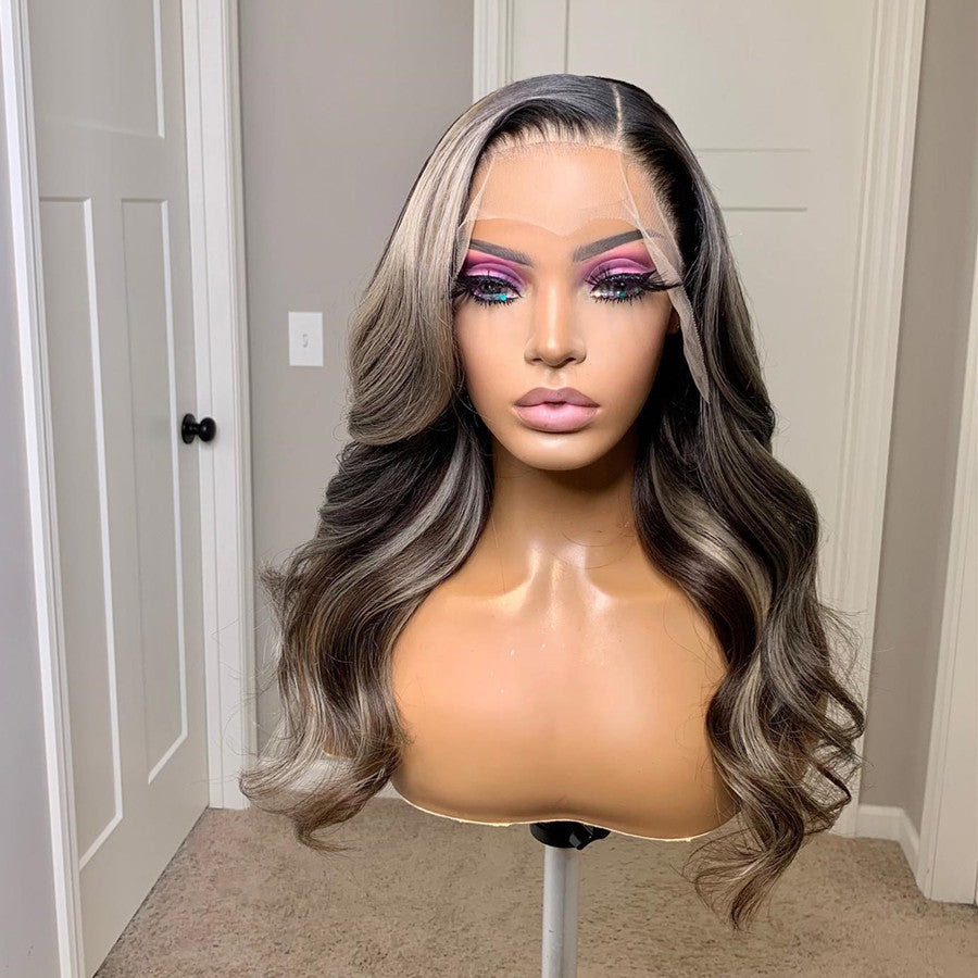 Ombre With Blonde Highlights Natural Straight Glueless Lace Frontal Wig