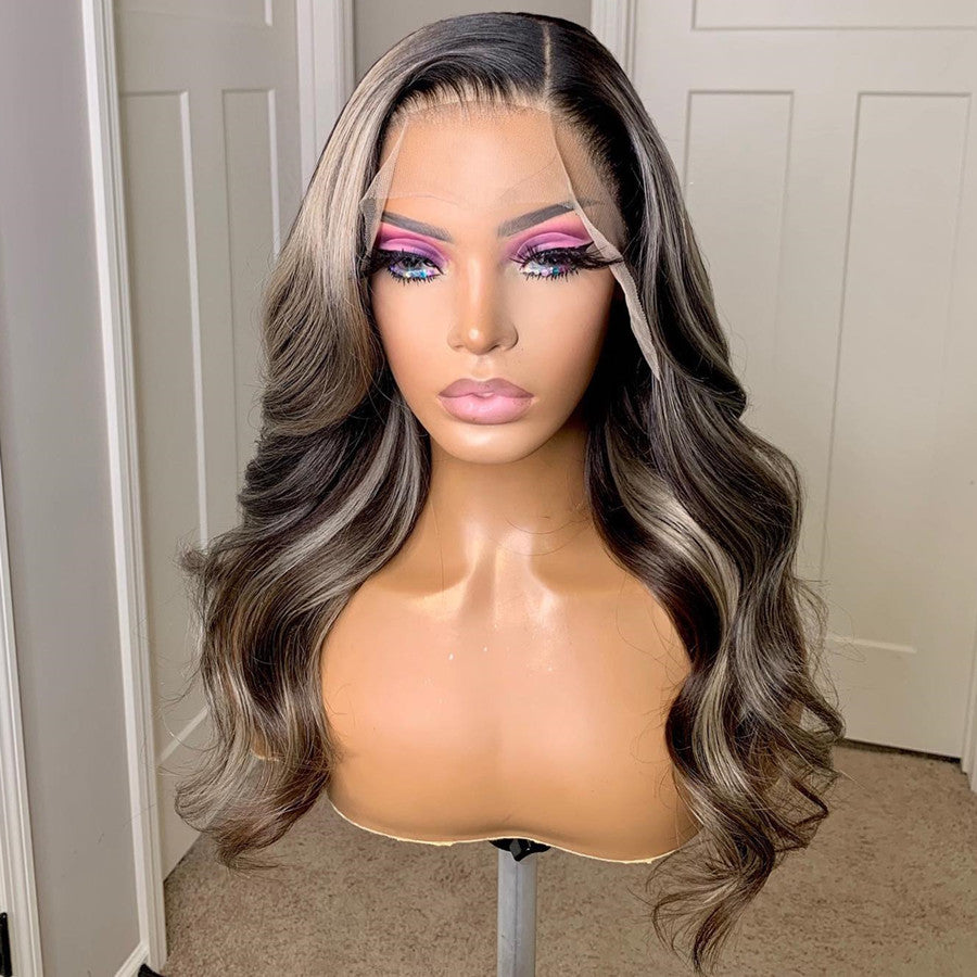 Ombre With Blonde Highlights Natural Straight Glueless Lace Frontal Wig