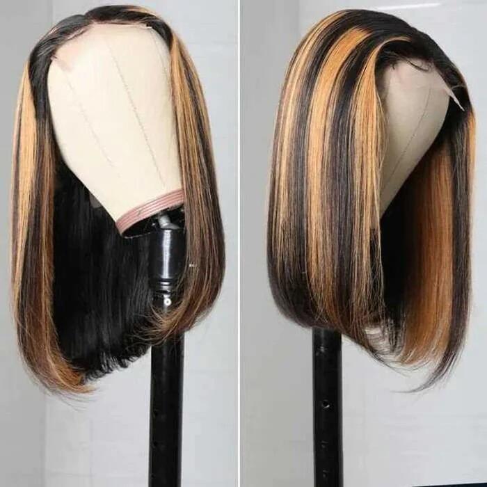 Piano Color Black Roots Bob Wig 4x4/5x5 Closure Wig Straight Blunt Cut