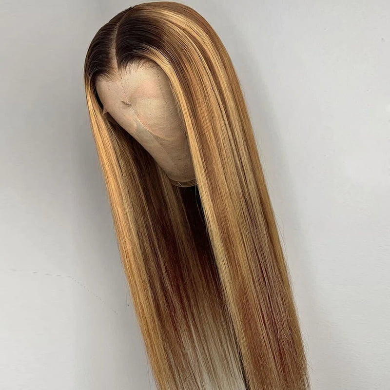 Ombre Highlight Brown 4x4/5x5 Lace Closure Wig Straight Pre Colored Wig