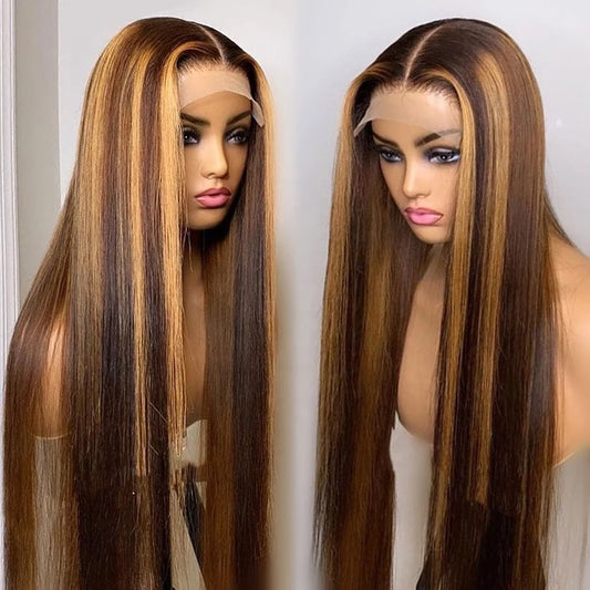 Ombre Highlight Brown 4x4/5x5 Lace Closure Wig Straight Pre Colored Wig