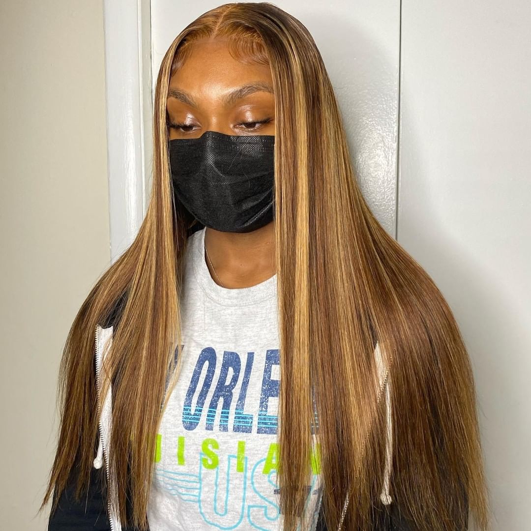 Ombre Highlight Brown 4x4/5x5 Lace Closure Wig Straight Pre Colored Wig