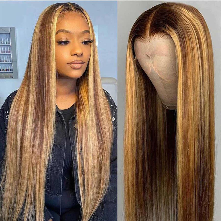 Ombre Highlight Brown 4x4/5x5 Lace Closure Wig Straight Pre Colored Wig