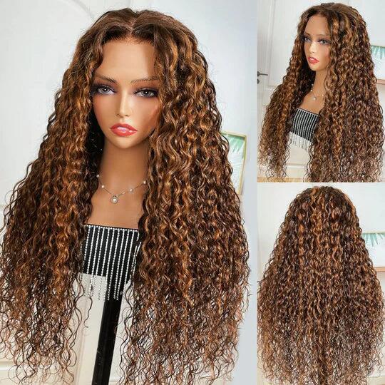 Mixed Highlight Piano Color Deep Wave Wig Transparent Lace Front Wig