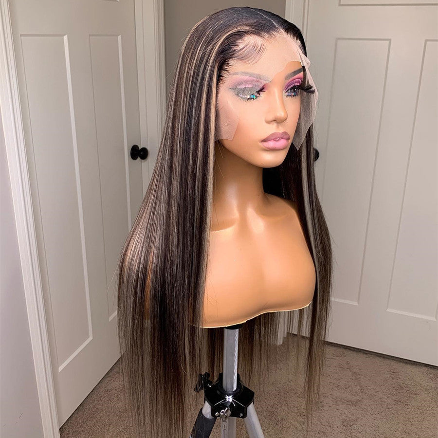Honey Blonde Highlight 13x4 Transparent Lace Frontal Wig Pre Plucked Hairline