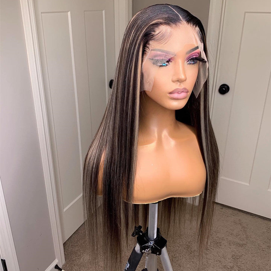 Honey Blonde Highlight 13x4 Transparent Lace Frontal Wig Pre Plucked Hairline