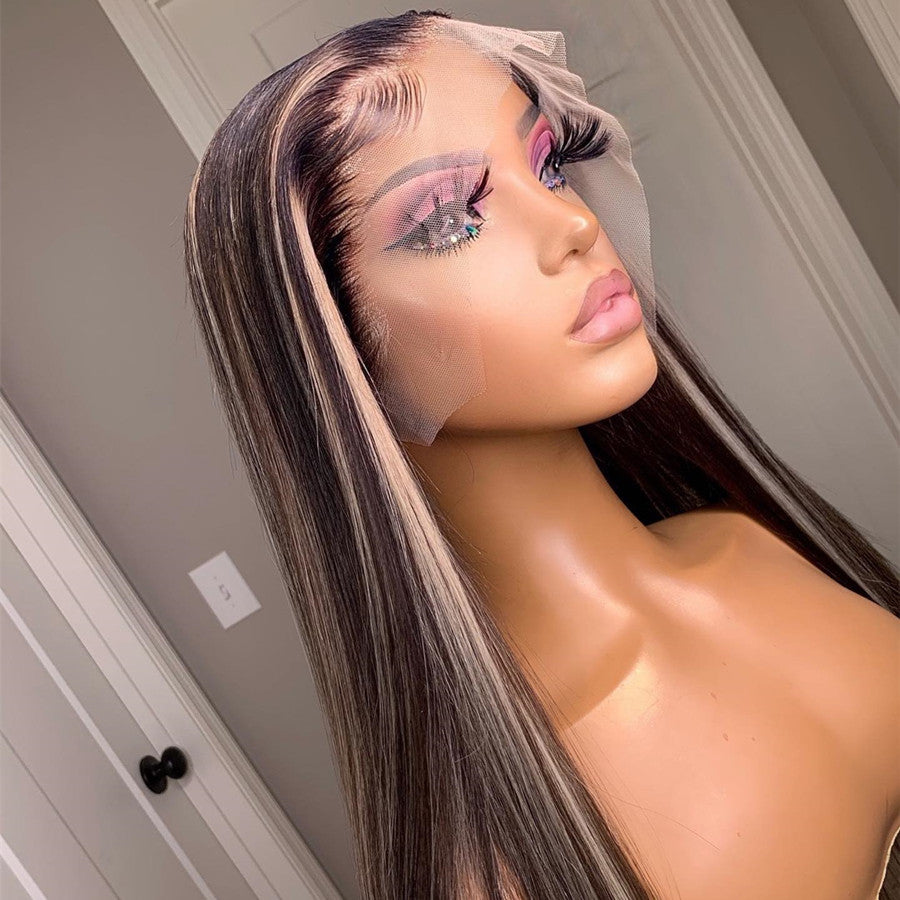 Honey Blonde Highlight 13x4 Transparent Lace Frontal Wig Pre Plucked Hairline