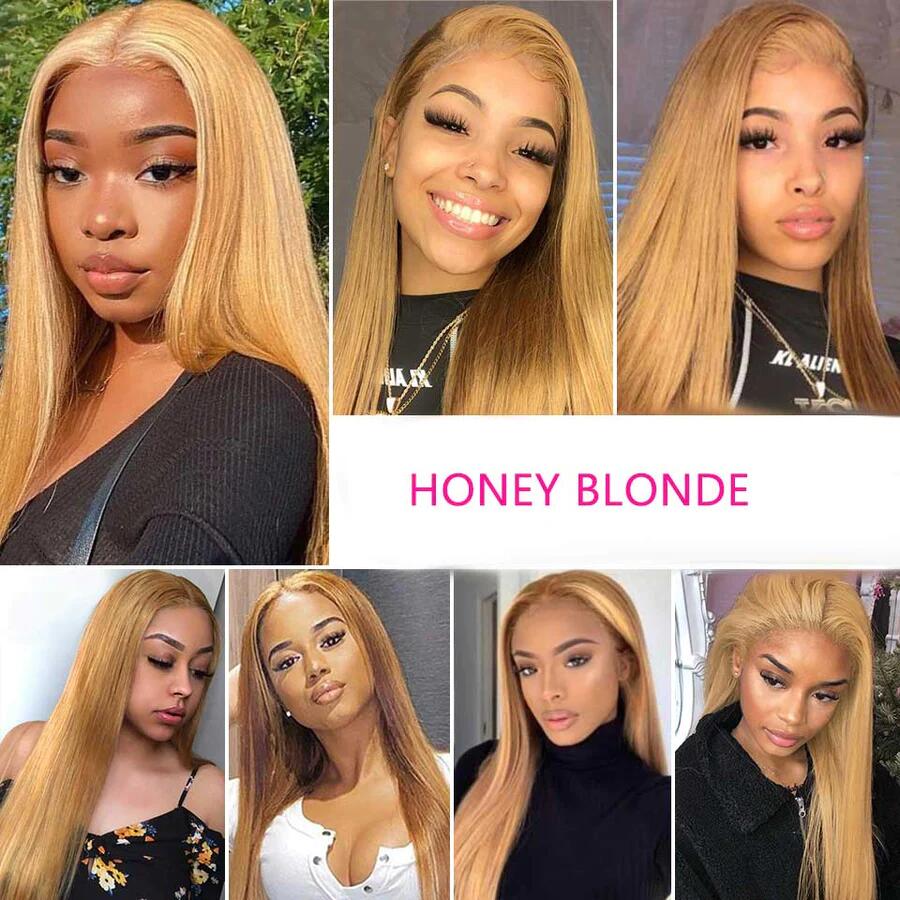 Straight Honey Blonde Lace Front Wig Glueless Wigs For Women