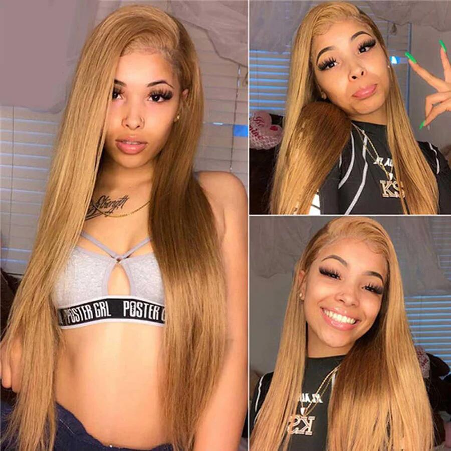 Straight Honey Blonde Lace Front Wig Glueless Wigs For Women