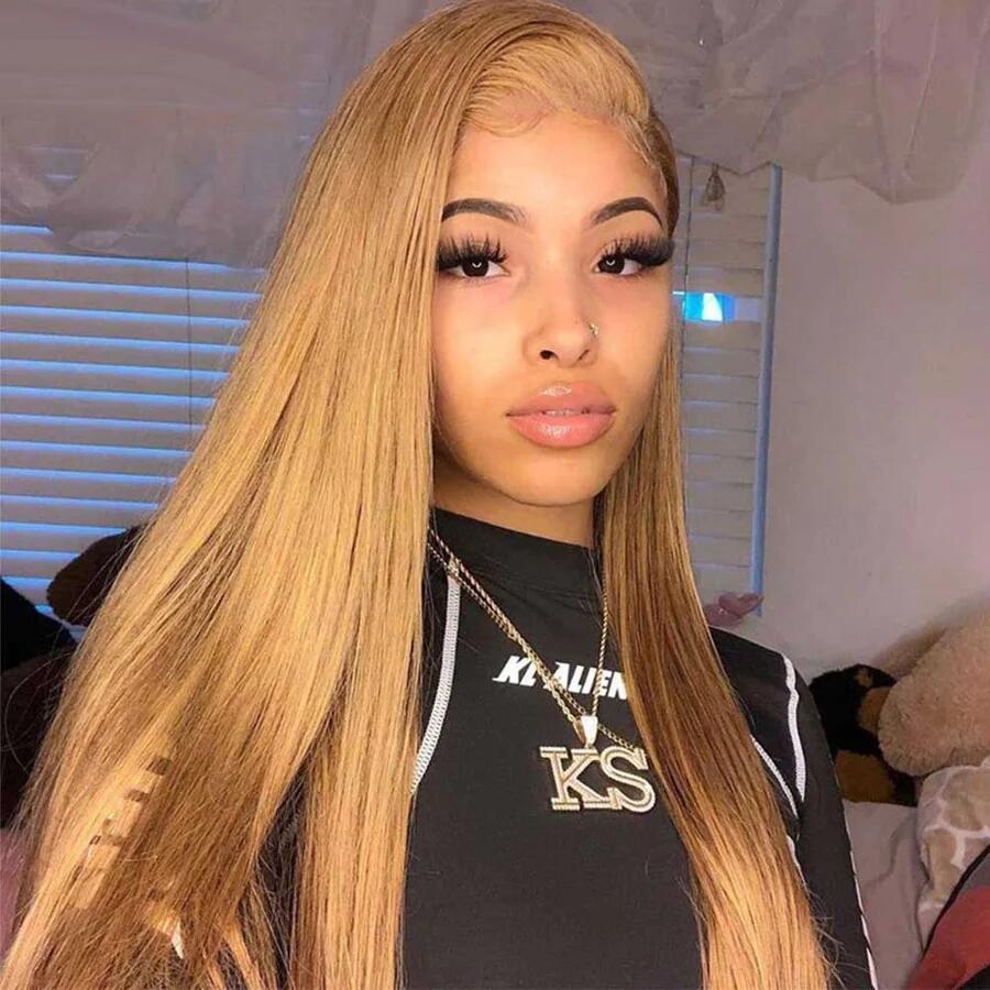 Straight Honey Blonde Lace Front Wig Glueless Wigs For Women