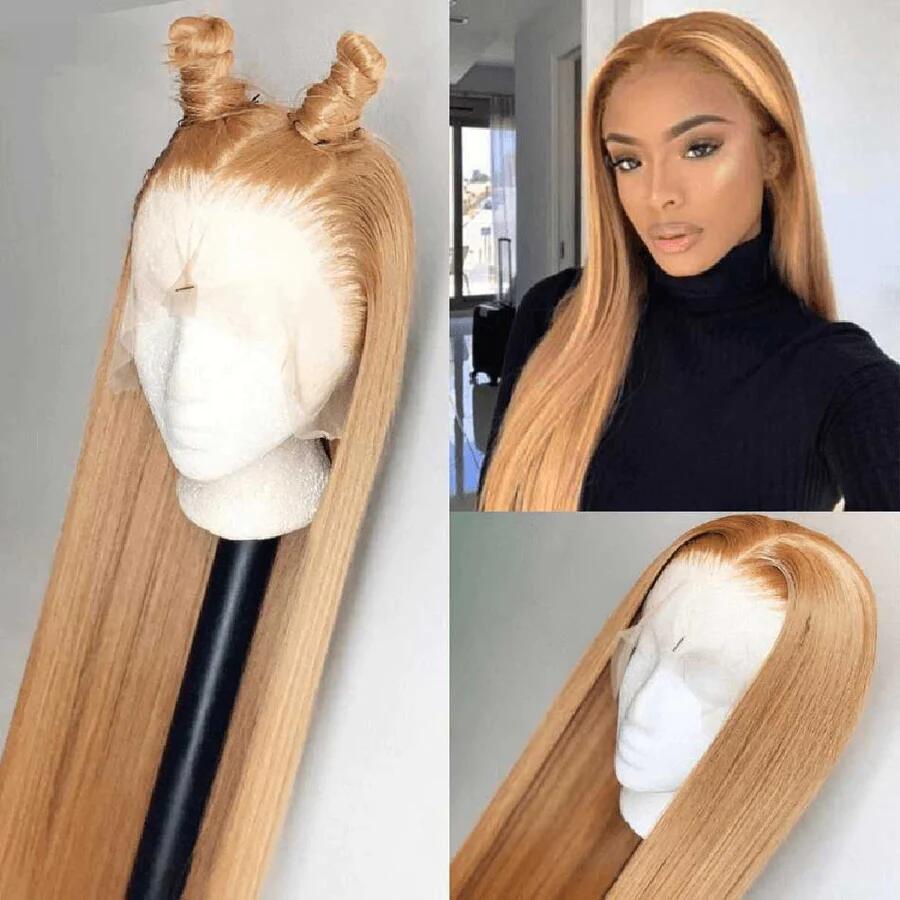 Straight Honey Blonde Lace Front Wig Glueless Wigs For Women