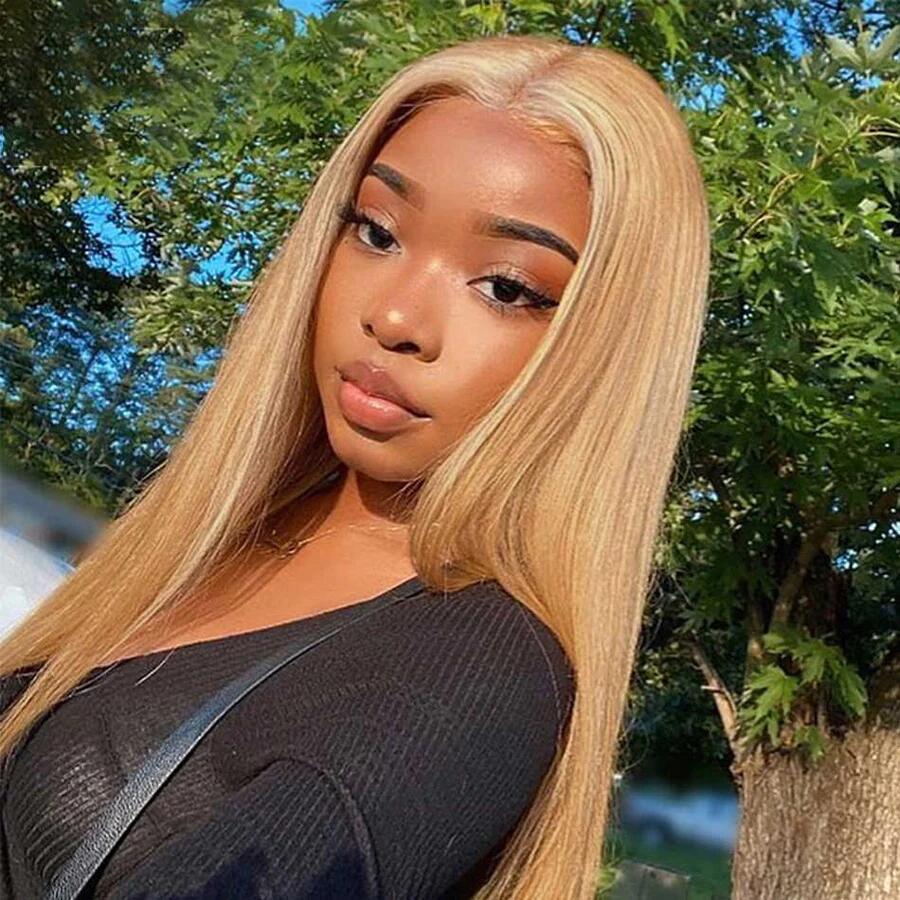 Straight Honey Blonde Lace Front Wig Glueless Wigs For Women