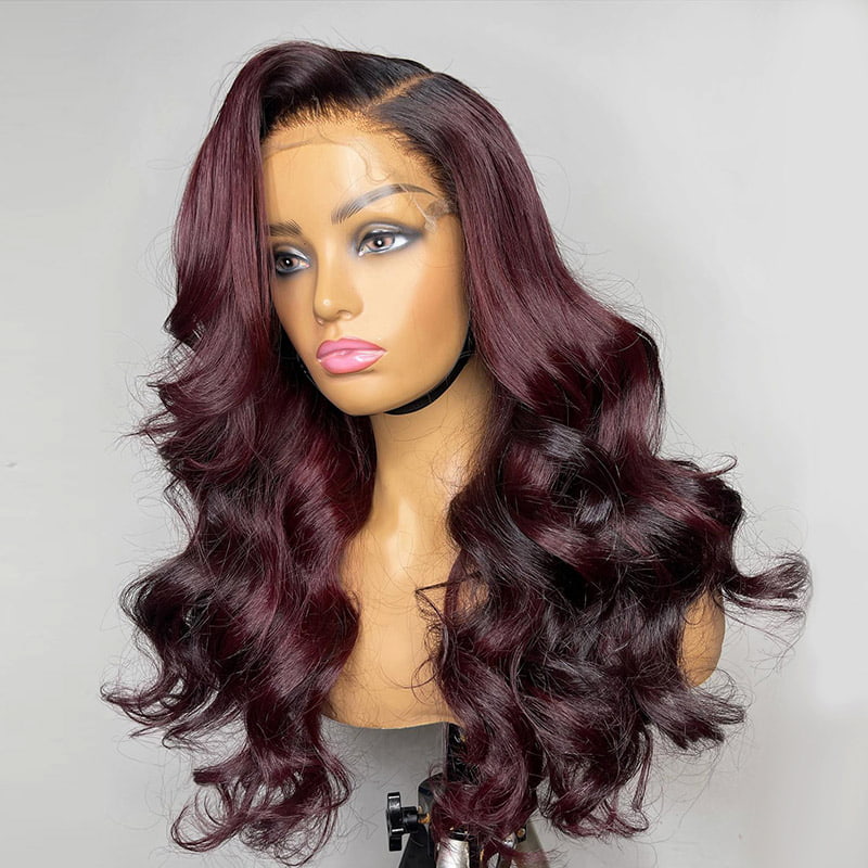 Ombre 99J Color Wig 13x4 Lace Frontal Wig Body Wave Glueless Wig