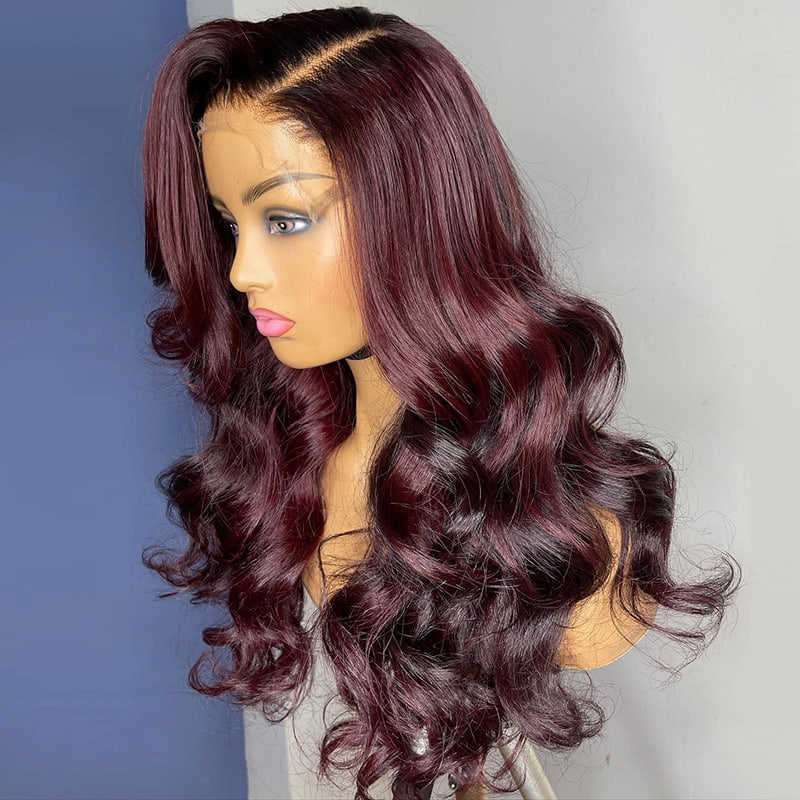 Ombre 99J Color Wig 13x4 Lace Frontal Wig Body Wave Glueless Wig