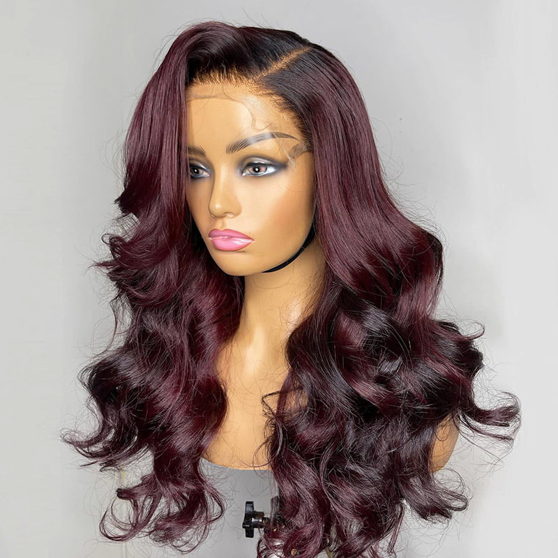 Ombre 99J Color Wig 13x4 Lace Frontal Wig Body Wave Glueless Wig